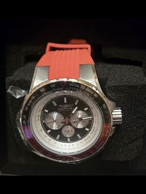 Invicta Men's Black & Red Chronograph Watch with Red Silicone Strap